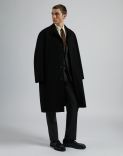 Black wool single-breasted coat with front placket 2