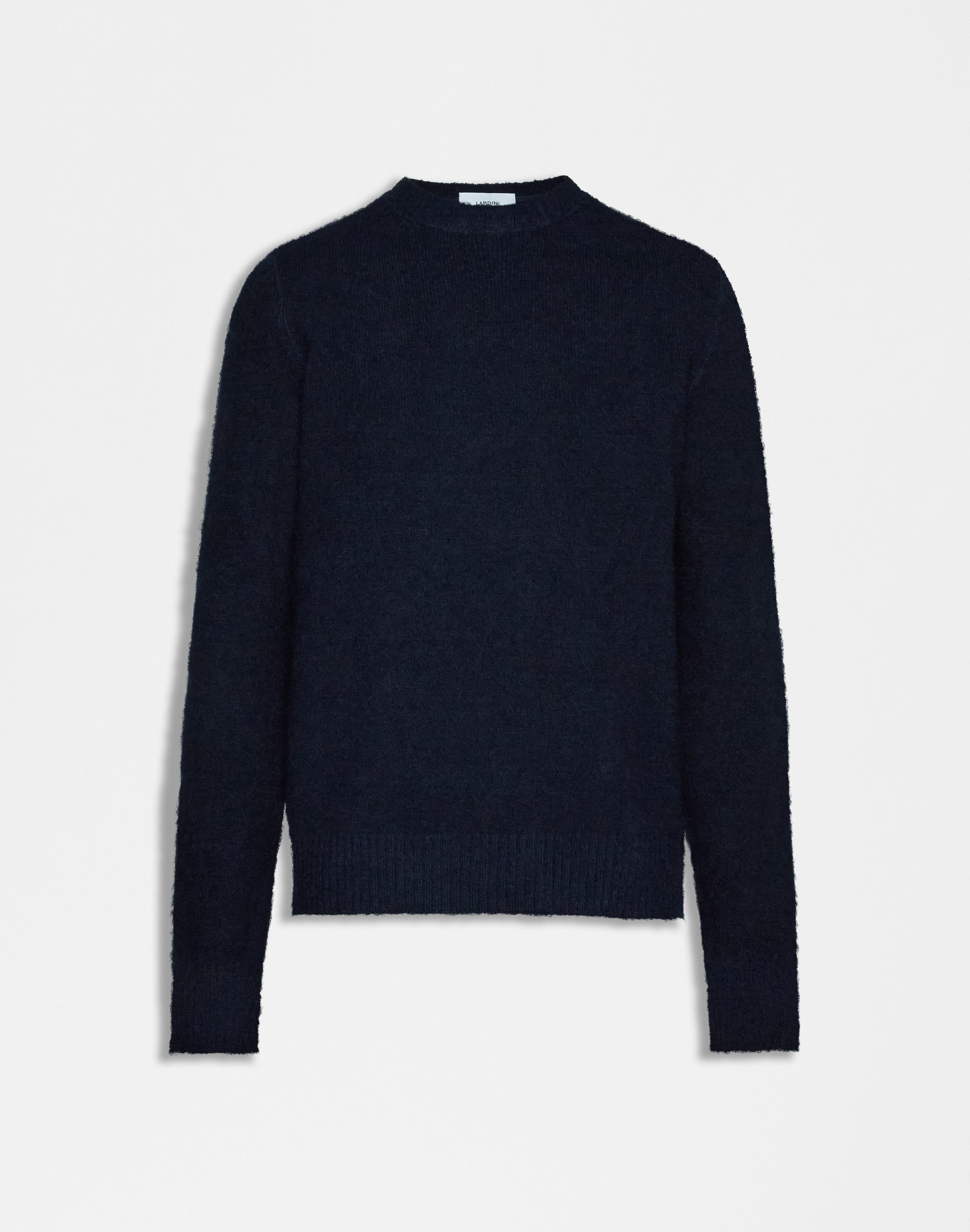 Blue crew-neck plain knit sweater