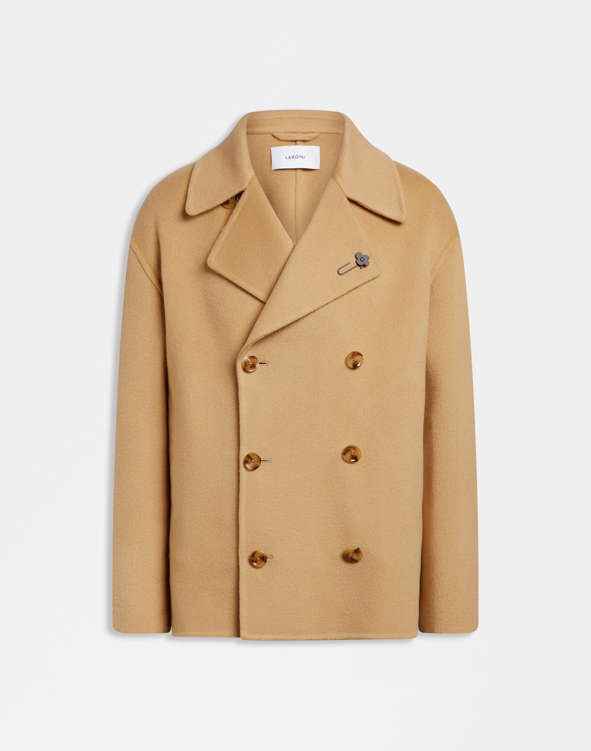 Camel wool 6-button double-breasted short pea coat